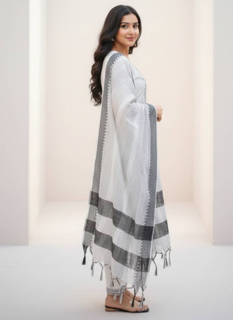 Premium khadi cotton fabric embroidery work kurta set with dupatta