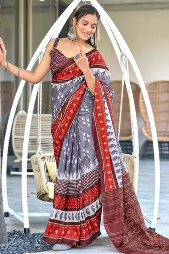 Ikkat printed mulmul cotton sarees