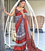Ikkat printed mulmul cotton sarees