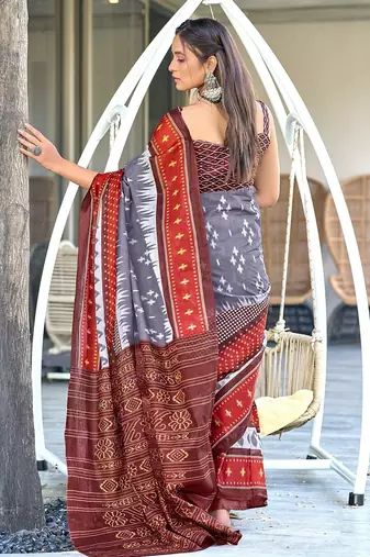 Ikkat printed mulmul cotton sarees