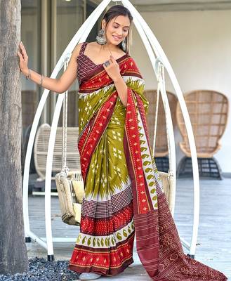 Ikkat printed mulmul cotton sarees 1