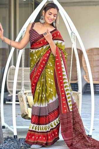 Ikkat printed mulmul cotton sarees
