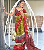 Ikkat printed mulmul cotton sarees