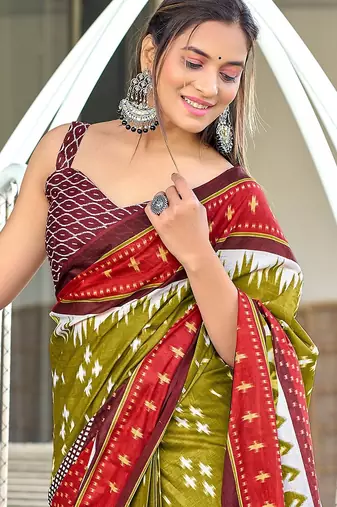 Ikkat printed mulmul cotton sarees