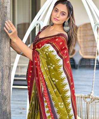 Ikkat printed mulmul cotton sarees 3
