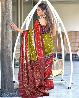 Ikkat printed mulmul cotton sarees 4