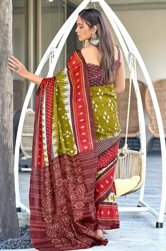 Ikkat printed mulmul cotton sarees