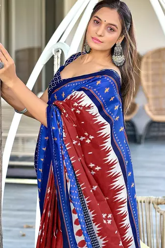 Ikkat printed mulmul cotton sarees