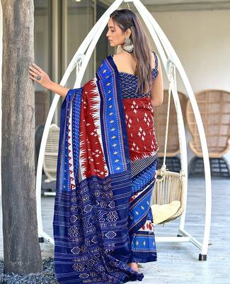 Ikkat printed mulmul cotton sarees 4