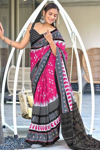 Ikkat printed mulmul cotton sarees