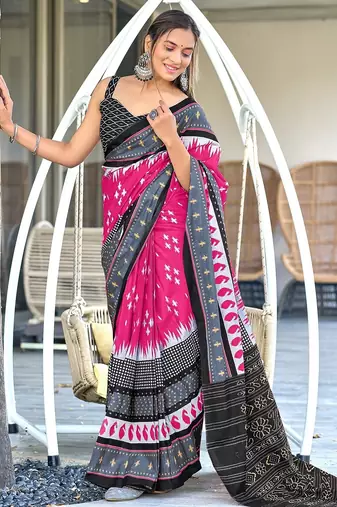 Ikkat printed mulmul cotton sarees