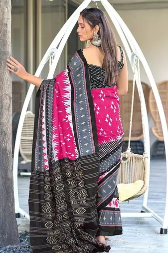 Ikkat printed mulmul cotton sarees