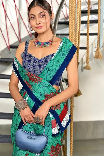 Hand block print mulmul cotton sarees
