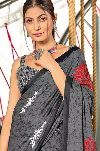 Hand block print mulmul cotton sarees