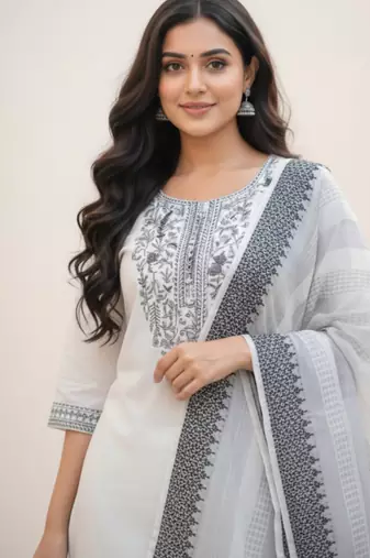 Premium khadi cotton fabric embroidery work kurta set with dupatta