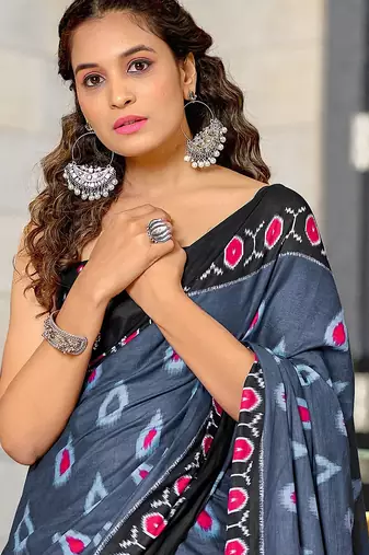 Hand block print mulmul cotton sarees