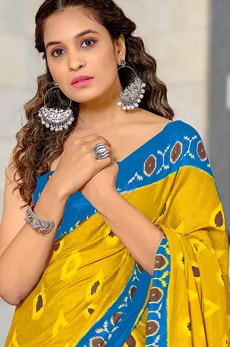 Hand block print mulmul cotton sarees