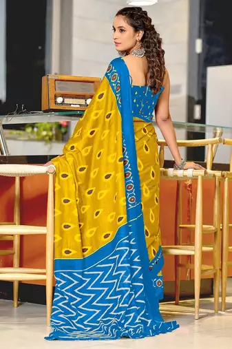 Hand block print mulmul cotton sarees