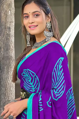 Hand block print mulmul cotton sarees