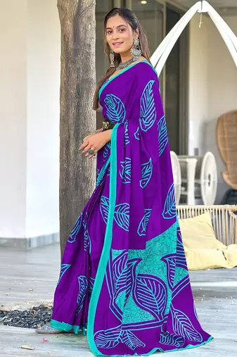 Hand block print mulmul cotton sarees