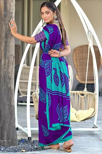 Hand block print mulmul cotton sarees