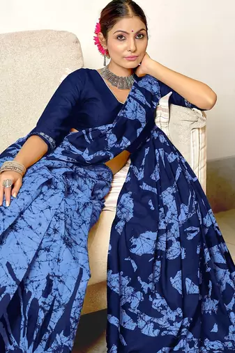 Hand block print mulmul cotton sarees