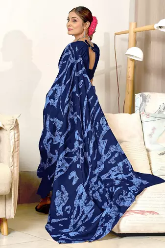 Hand block print mulmul cotton sarees