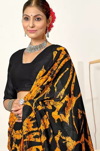 Hand block print mulmul cotton sarees