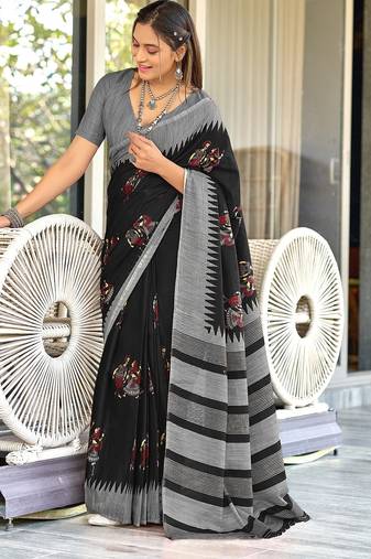 Hand block print mulmul cotton sarees