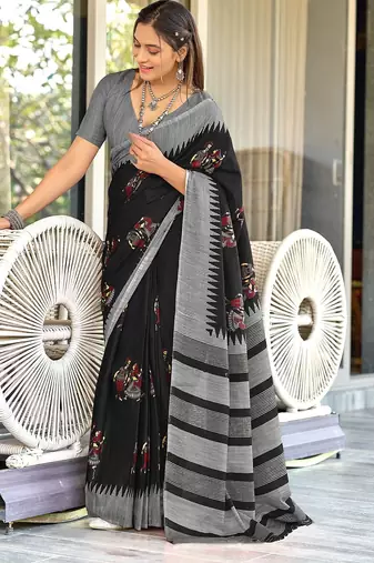 Hand block print mulmul cotton sarees