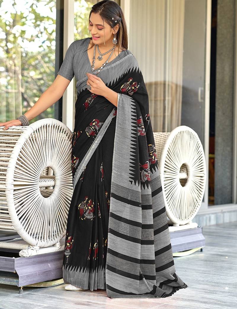 Hand block print mulmul cotton sarees