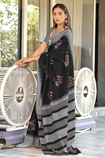 Hand block print mulmul cotton sarees