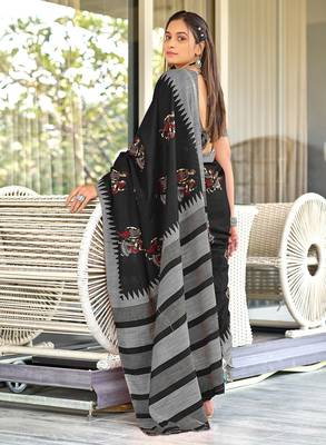 Hand block print mulmul cotton sarees 4