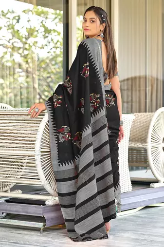 Hand block print mulmul cotton sarees