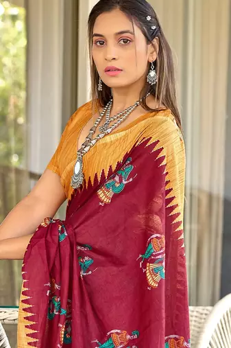 Hand block print mulmul cotton sarees
