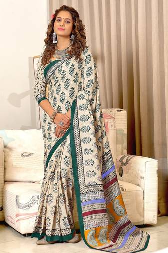 Hand block print mulmul cotton sarees