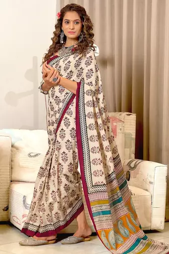 Hand block print mulmul cotton sarees