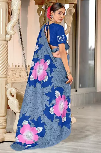 Hand block print mulmul cotton sarees