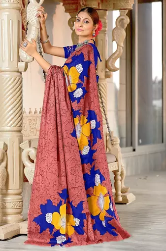 Hand block print mulmul cotton sarees