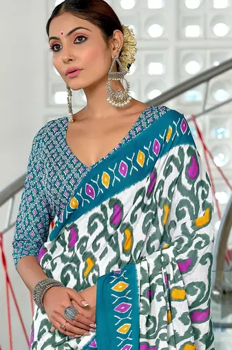 Hand block print mulmul cotton sarees