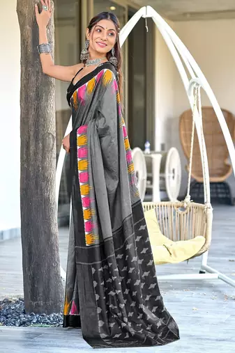 Hand block print mulmul cotton sarees