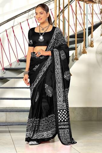 Batik block print mulmul cotton sarees