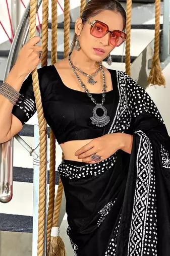 Batik block print mulmul cotton sarees
