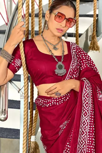 Batik block print mulmul cotton sarees