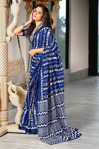 Bagru block print mulmul cotton sarees