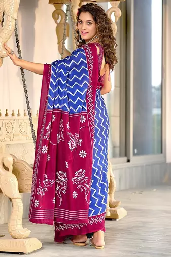Bagru block print mulmul cotton sarees