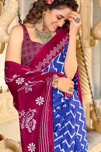 Bagru block print mulmul cotton sarees
