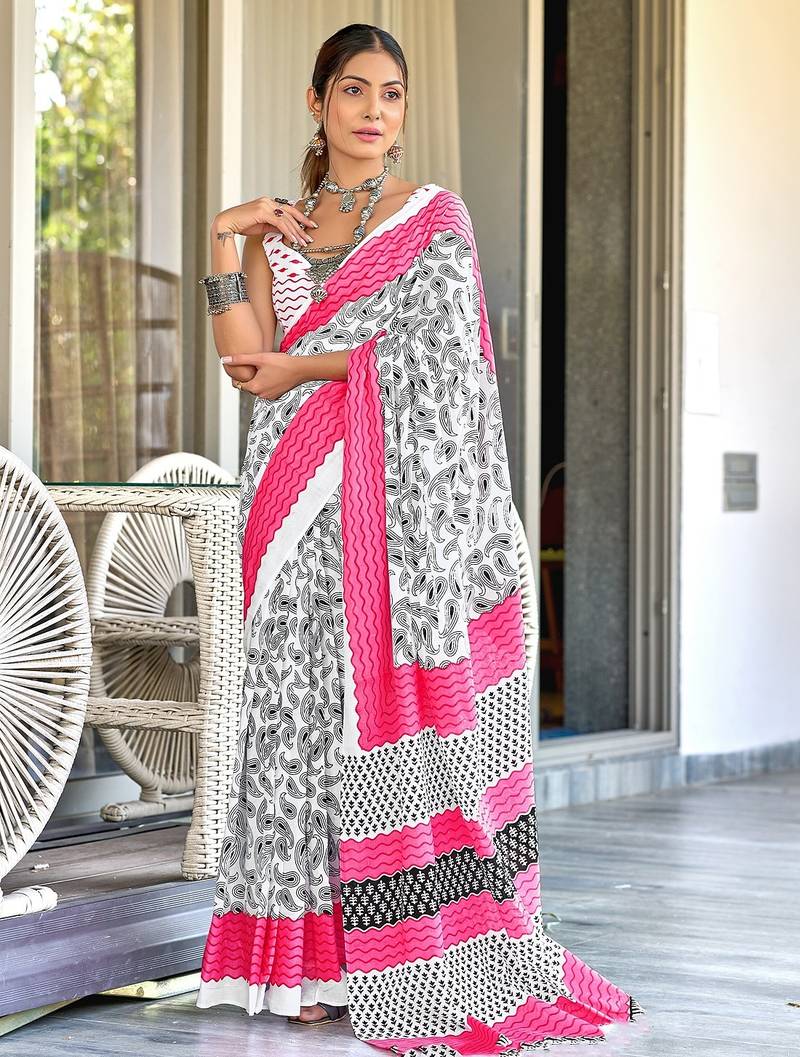 Hand block print mulmul cotton sarees