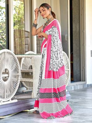 Hand block print mulmul cotton sarees 4