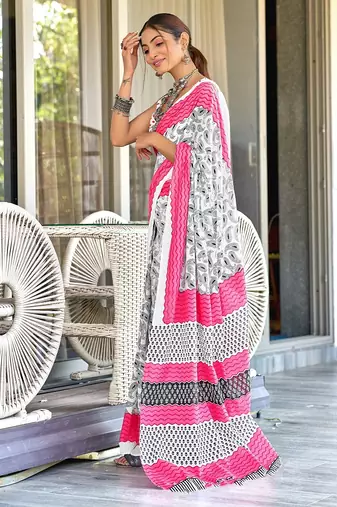 Hand block print mulmul cotton sarees